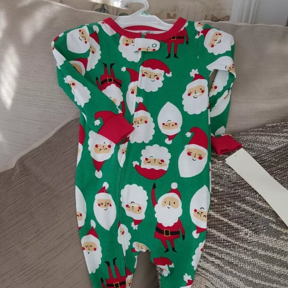 Carters 18M green Santa Claus feetie pajamas Christmas